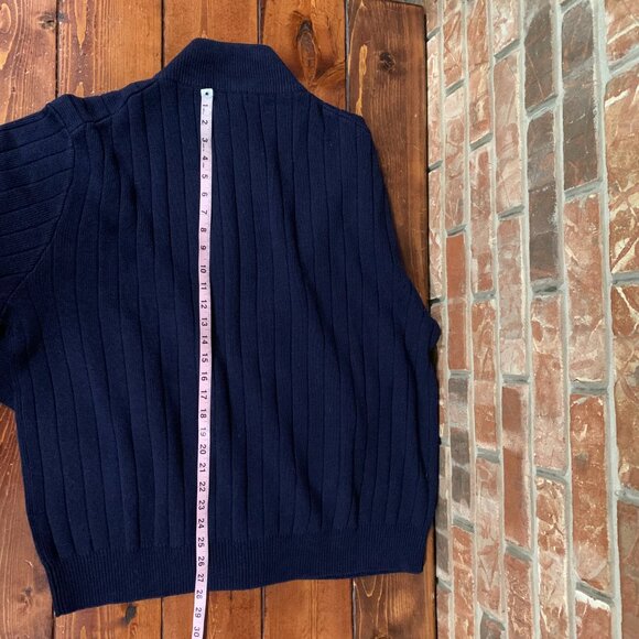 Orvis XX-Large Blue Men's Heavy Knit Wool Pull Over Full Zip Elbow Patch Sweater - Picture 11 of 14